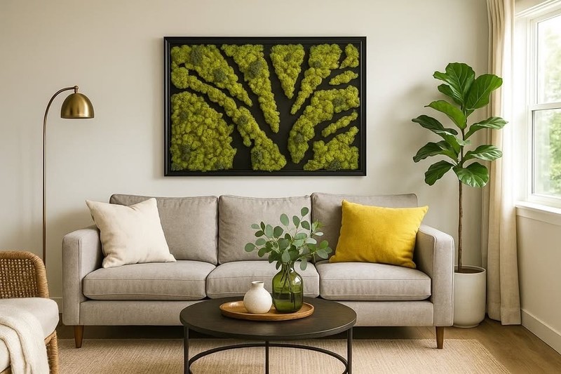 THE GREAT TREE! MOSS ART 38IN. X 26 IN. WITH BLACK WOOD FRAME