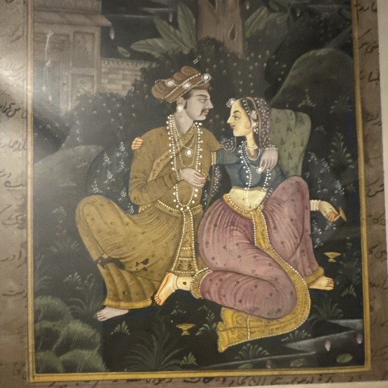 Indian Miniature Painting Romantic Couple Portrait in Garden Scene Unframed gallery