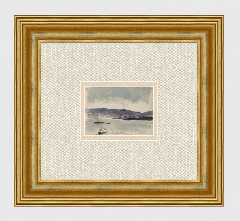 1800s ORIGINAL English Watercolor «Return of the Fisherman» GALLERY FRAMED COA