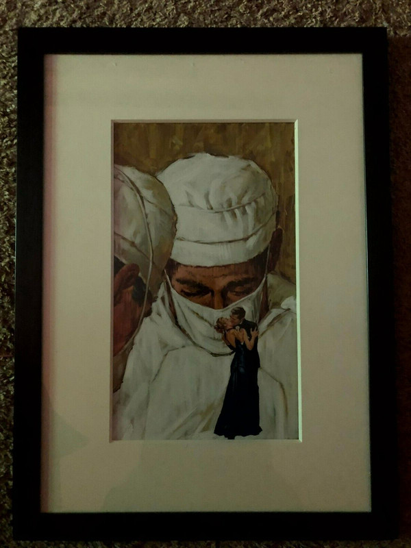 Rare Original Pulp Illustration Art Painting Doctors Surgery Couple Embrace