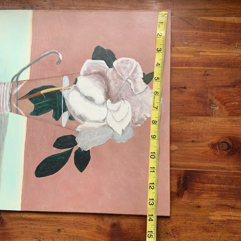 Original Floral Painting Clear Vase Lonely Gardenia 14 x 20 on board Pink Aqua gallery