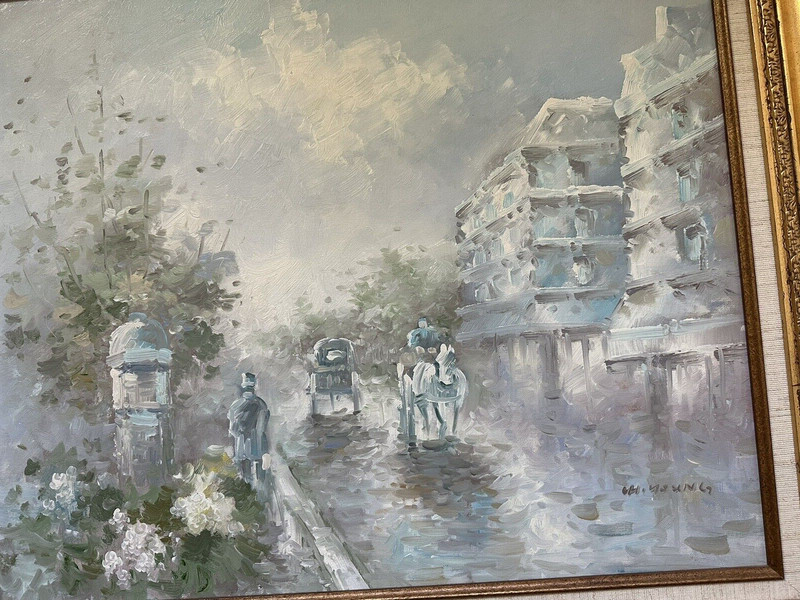 1950s Ancient Paris Street Spring Under The Rain Oil Painting Pastels FRANCE gallery