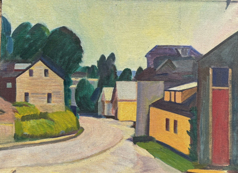 Roadway with Houses & Trees Oil Painting-18 x 24-1960s/70s-Israel Louis Winarsky