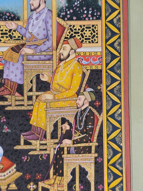 Hand Painted Mughal Miniature Painting Indian Royal Court Durbar Scene Fine Art gallery
