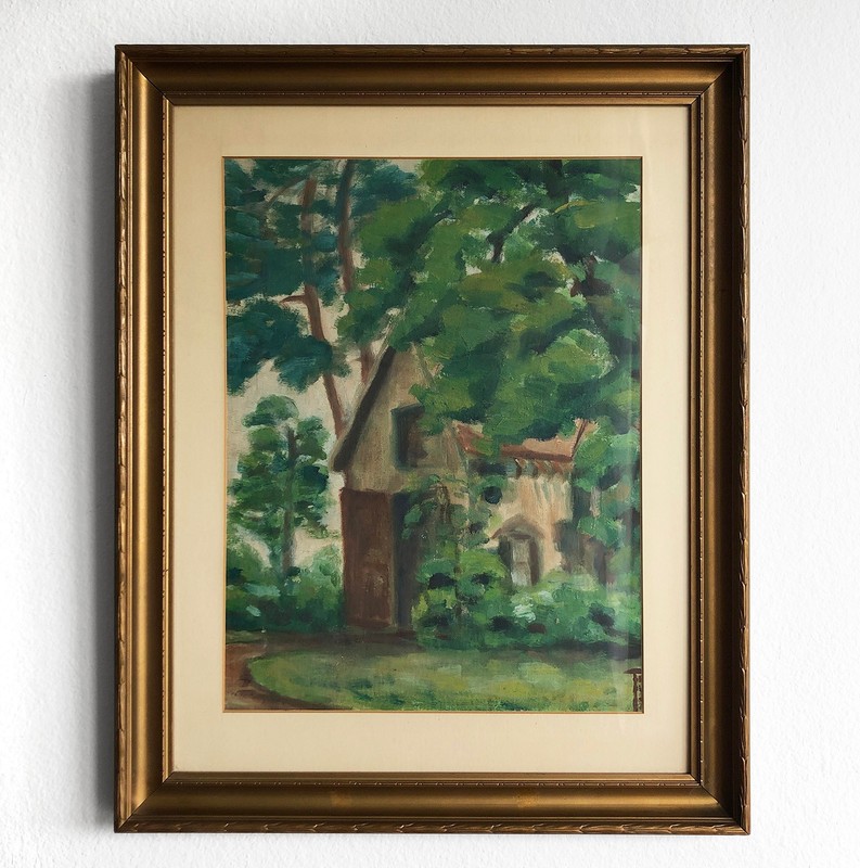 Vintage Impressionist Painting of a House in the Forest, 1960’s
