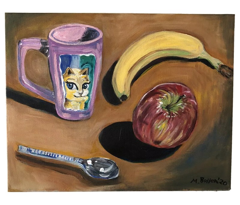 Still Life Apple Banana Coffee Mug Original By MBollen Brown Kitchen Dining Room