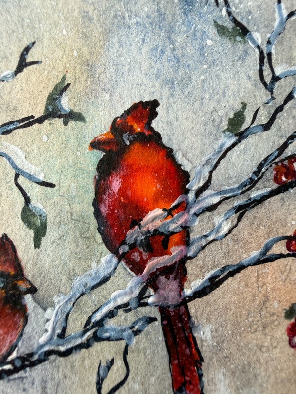 Red Cardinal Painting Bird Original Watercolor Art Small Wall Art Snow Artwork gallery