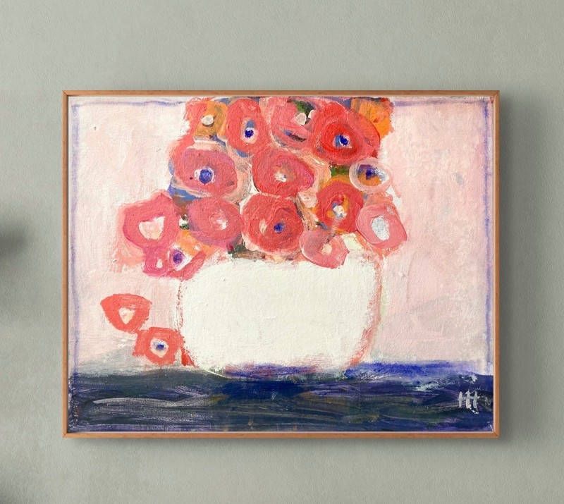 Original Abstract Colorful Floral Acrylic 11×14 Canvas Painting, Holly Hammond