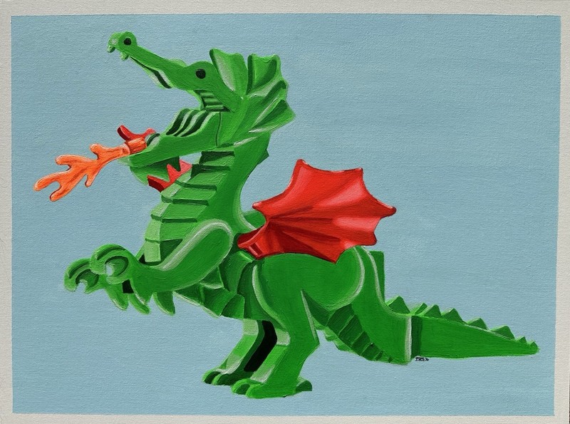 Lego Classis Dragon Acrylic Painting on 18×24” Canvas Panel