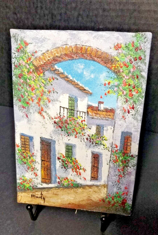 Mouty Original Painting on Canvas, 8" x 5", White House and Flowers gallery