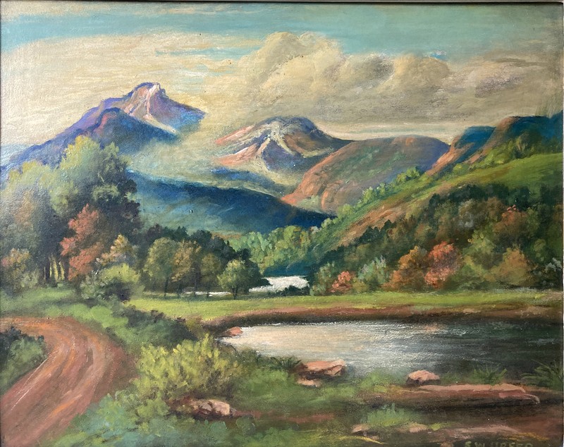 E W Urfer Oil Painting Western Landscape Mountains Circa 1940 Antique Framed