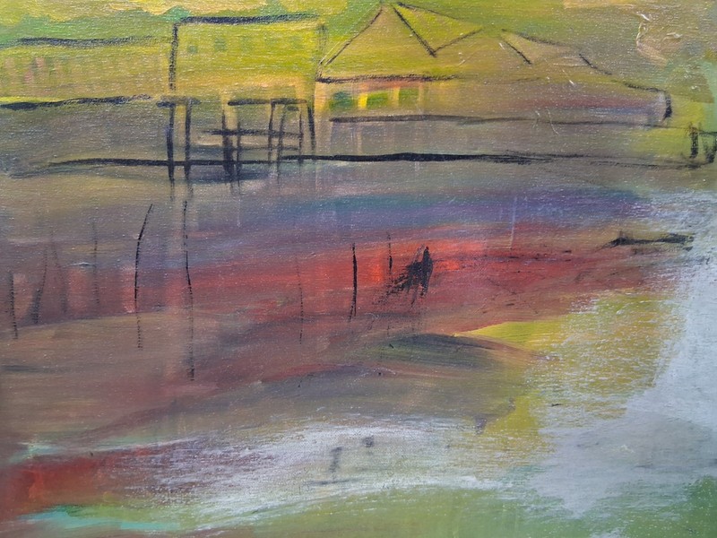 original abstract art acrylic painting on canvas 16″ X 20″ Santa Cruz Wharf Fog