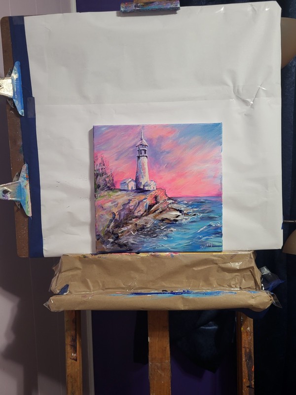 Original Acrylic Lighthouse Painting Coastal Art Handpainted Signed Canvas gallery