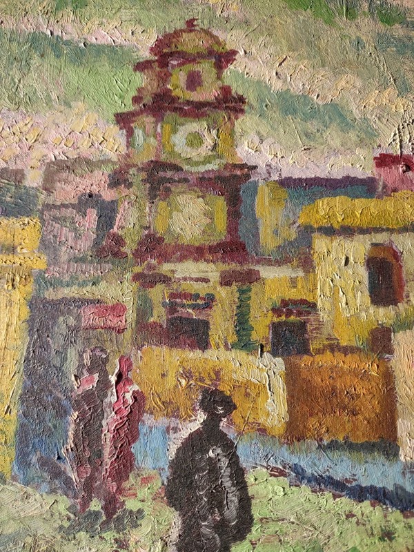 VINTAGE/ANTIQUE FRENCH IMPRESSIONIST WATERCOLOR»PEOPLE IN FIELD» SIGNED UNFRAMED