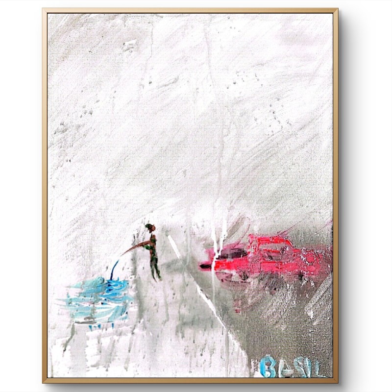 Catching Fish In The Rain Bold Color Modern Abstract Art Original Canvas 11x14 gallery