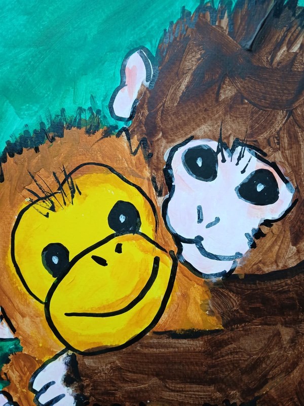 Impressionism 11x14 Punch The Monkey & Girlfriend Handmade Colorful Art Painting gallery