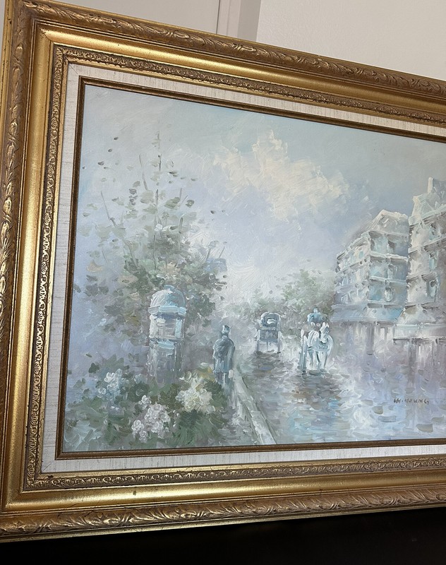1950s Ancient Paris Street Spring Under The Rain Oil Painting Pastels FRANCE gallery