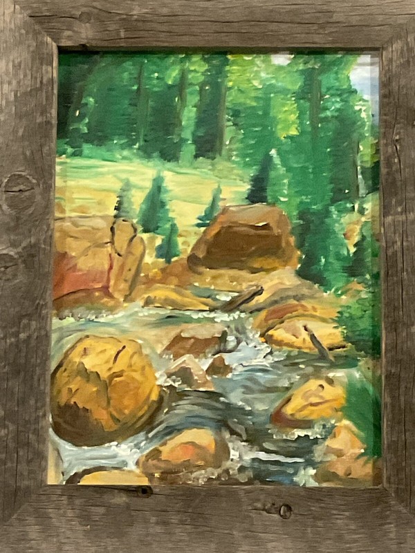 Stream Painting Colorado Rustic Frame 12.5 x 15.5 Cabin Lodge Rocky Mountain gallery