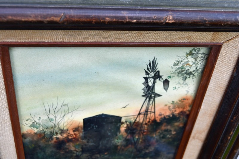 Original Watercolor S L Thompson San Antonio Texas Windmill Tank Farm Landscape gallery