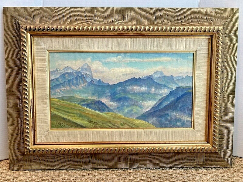 Signed Swiss Oil Painting OSCAR NUSSIO Vintage Original Alpine Landscape Framed