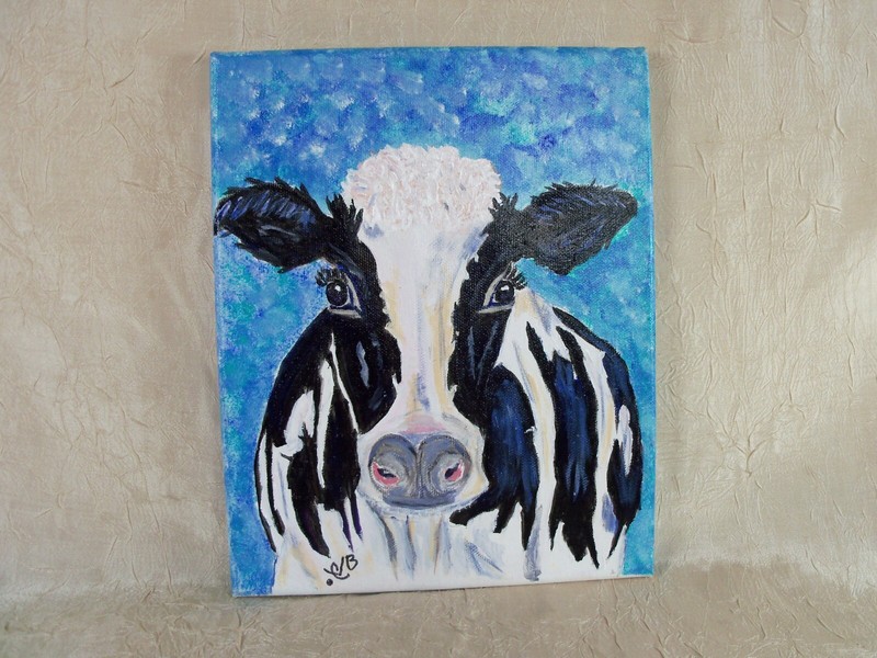 Cow Painting Farmhouse Animal Pet Portrait Artwork Farming Wall Art 8"x10" gallery