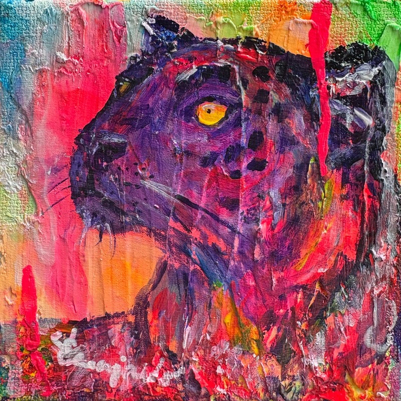 Guajardo Original Art: Panda Ponder 4X4 Canvas Signed Home Decor