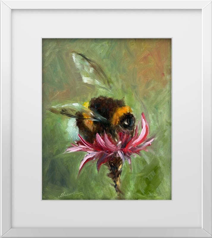 Oil Painting ORIGINAL Animal Art Bee Artwork Bumblebee 8x10'' by Muura gallery