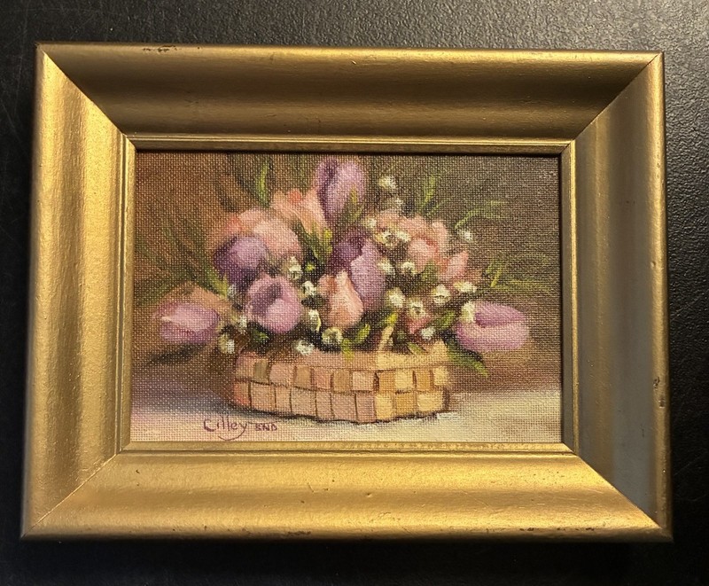Framed Oil Painting Victorian Basket Sister Maresa Lilley 2004 Easter Spring