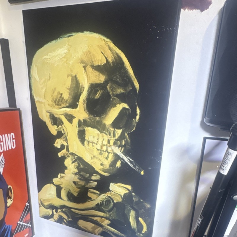 Yellow Skull Smoking Modern Painting on Canvas