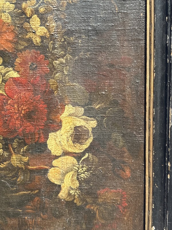 ANTIQUE OLD MASTER PAINTING FLORAL FLOWERS SIGNED MYSTERY OIL 17TH 18TH CENTURY gallery