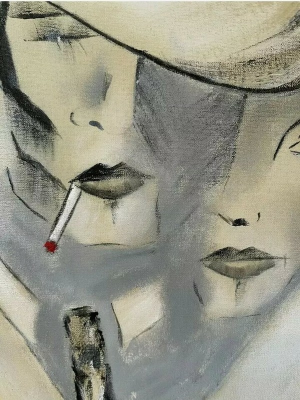 ABSTRACT "TWO ROMANTICS"; 18-1/2"x 26-3/4" ACRYLIC ON CANVAS by Artist LUCADANO gallery