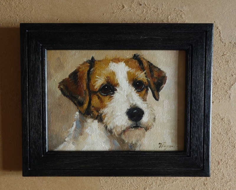 Oil painting of a jack Russell dog – original portrait by UK artist j payne