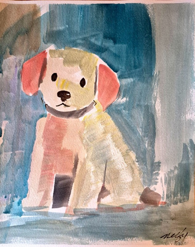Original Abstract 11x14 Puppy Acrylic Painting Pastel Signed Paper Wall Art P289 gallery