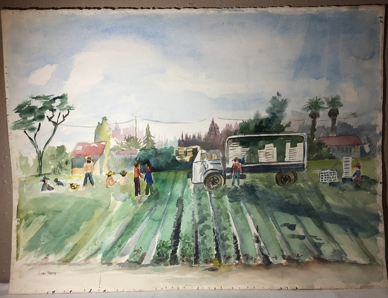 Vintage Painting Original Art Watercolor Joan Perry Signed 30” W x 22 1/4”H
