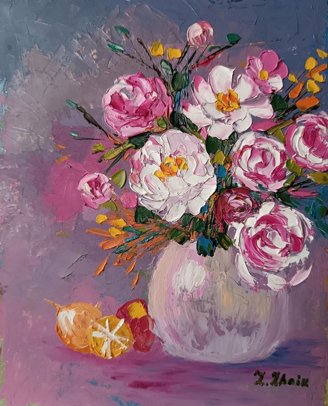 Impasto white flowers floral oil painting 8 by 10 inches original art cardboard