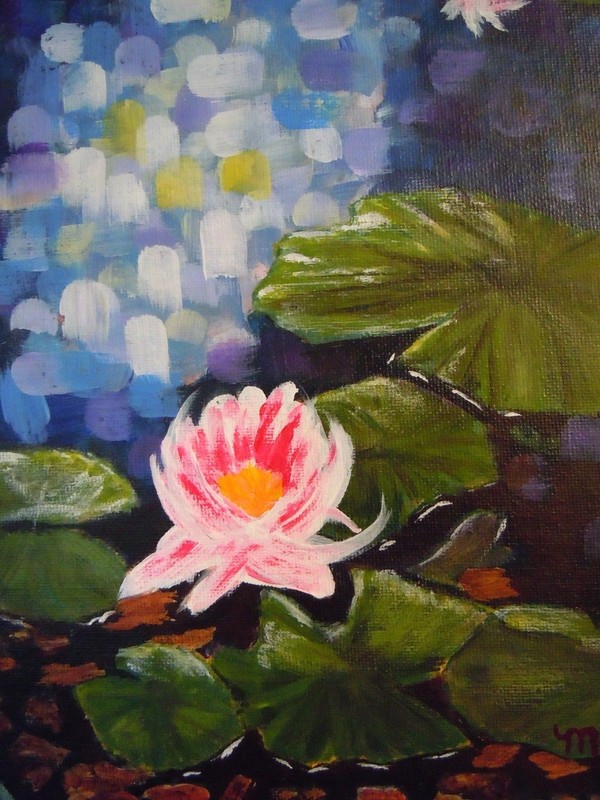 WATER LILY FLOWER ORIGINAL ACRYLIC PAINTING ON CANVAS, MONA'S ART gallery