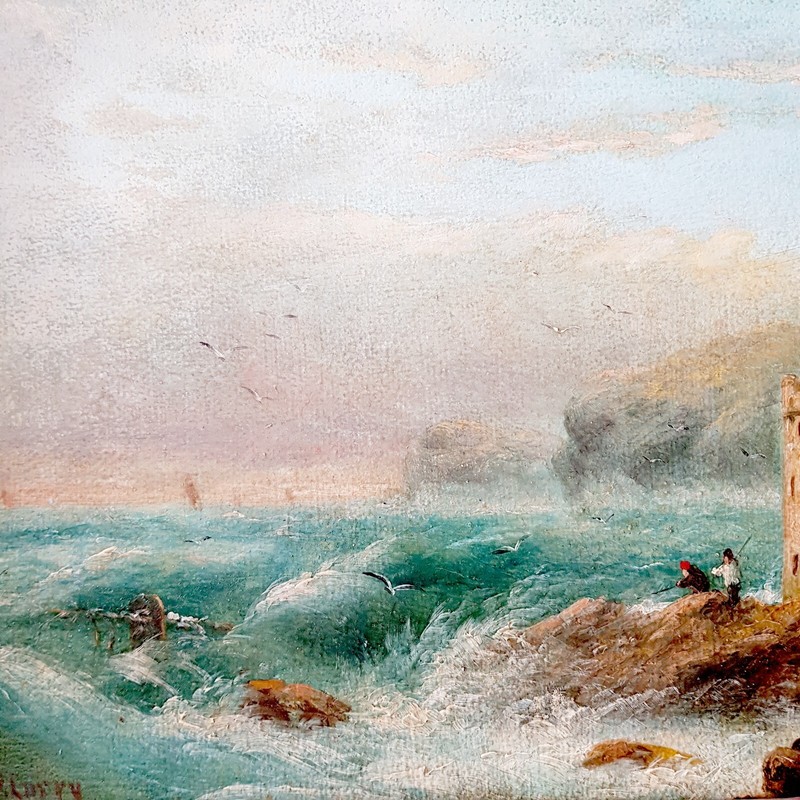 Felsige Küstenlandschaft mit einem Burg und Leuchtturm gallery