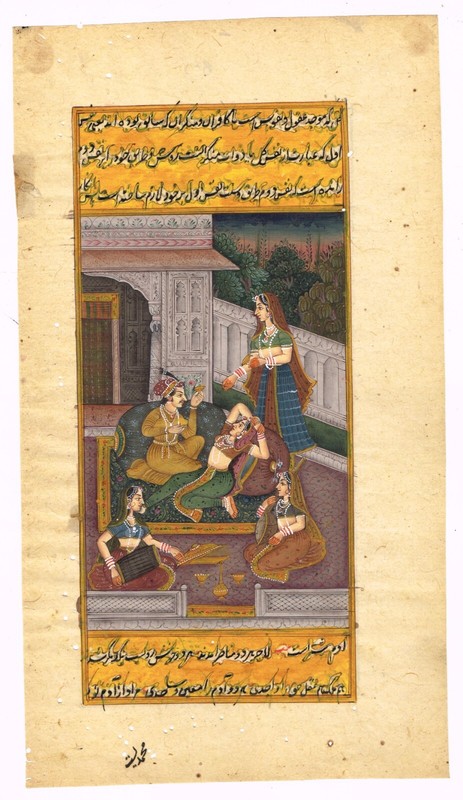 Harem Scene Art Indian Mughal Miniature Handmade Painting On Paper 5×9 Inches