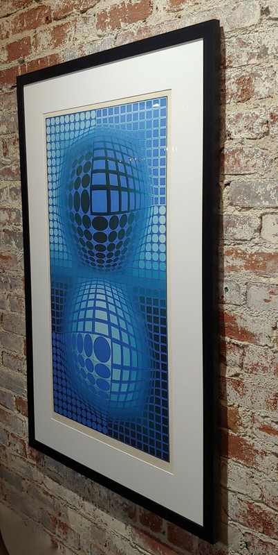 Victor Vasarely -Double Blue Spheres -Original Color Screenprint -Pencil Signed gallery