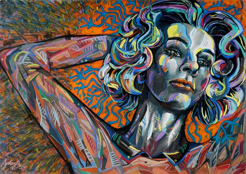 Original Pastel Portrait Painting 50×70 cm Colorful Expressive Artwork Euphoria