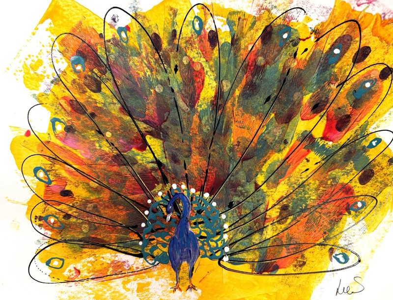 SAMATOWIC Original Abstract Colorful Peacock 9X12 Paper Handmade Signed Decor 20 gallery