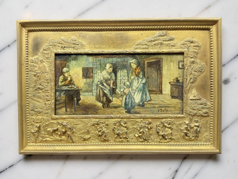 ANTIQUE PAINTING & FRAME-FRAME- FRANCE & PAINTING POSSIBLY ARTZ 9X6