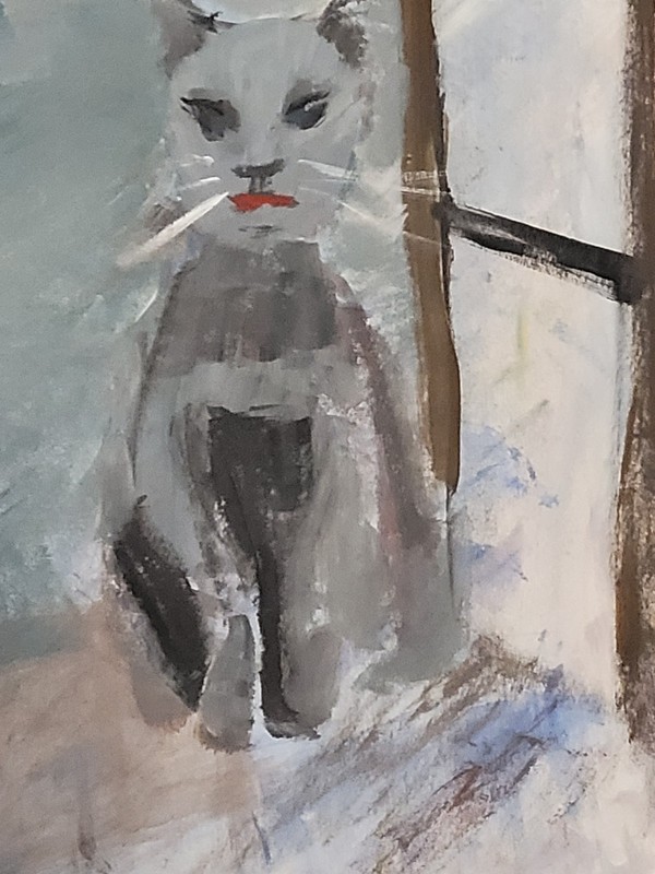 Unimpressed Cat Original Acrylic Painting, Whimsical Feline Portrait Art gallery