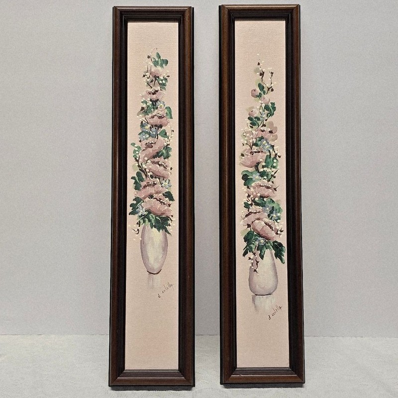 Dorothy Colella Vintage Original Floral Acrylic Oil Slim Paintings Roses In Vase