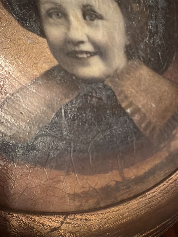RARE Antique hand Painted portrait Of little girl on concaved porcelain 1 Of 1 gallery