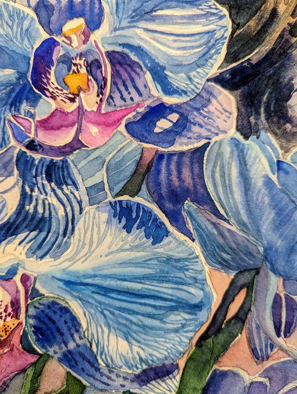 Original Watercolor Painting 12"x 9" Blue Orchids gallery