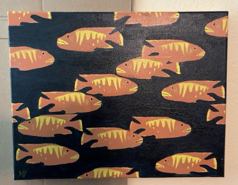 Fish In Complimentary Colors- 11×14 Oil Painting On Stretched Canvas