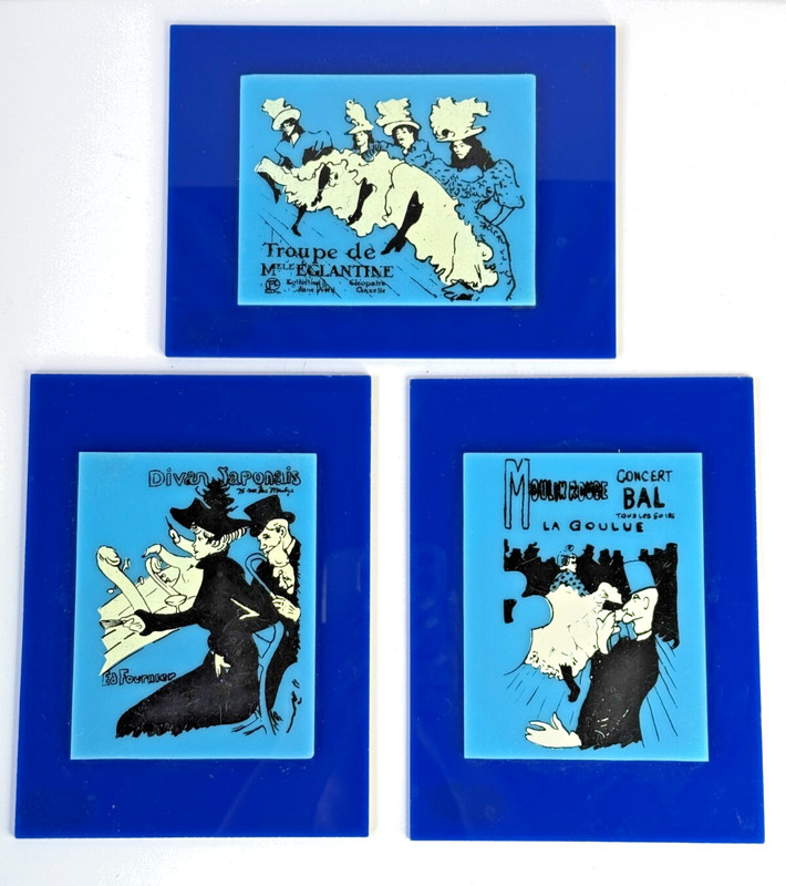 Vintage Lucite Wall Art – Paris Cabaret Reverse Paintings /Set of 3/Made in PA