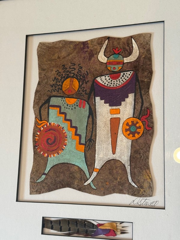 Deborah Stowell Signed Mixed Media Painting of Native American Figures gallery