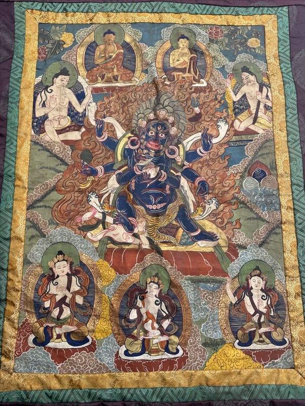 ANTIQUE THANGKA PAINTING TIBET BUDDHA BUDDHIST ICONIC LARGE VINTAGE PORTRAIT OLD gallery